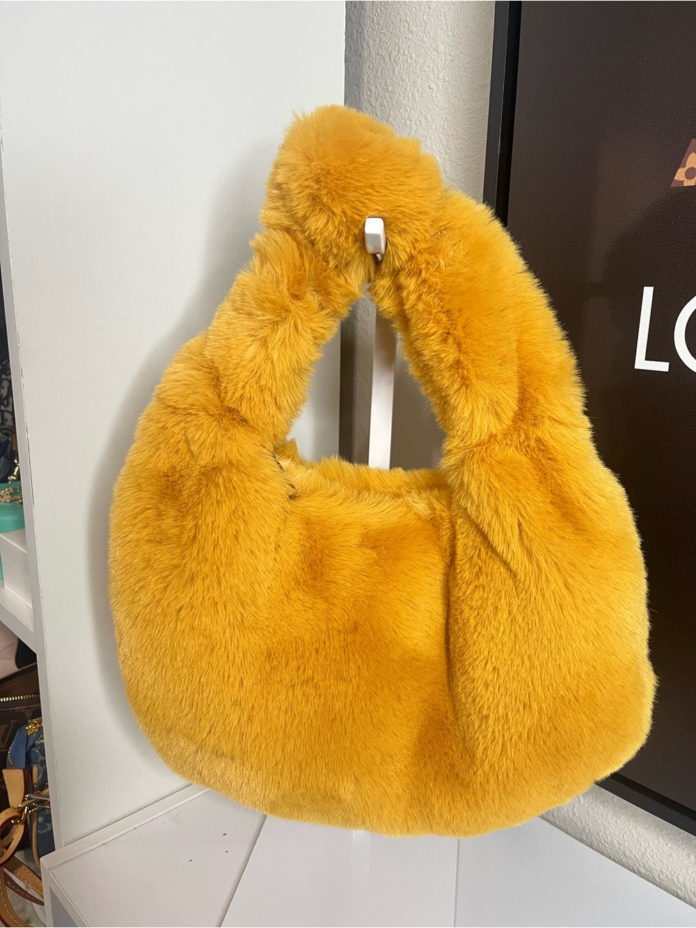 Mustard Faux Fur Shoulder Bag - Women